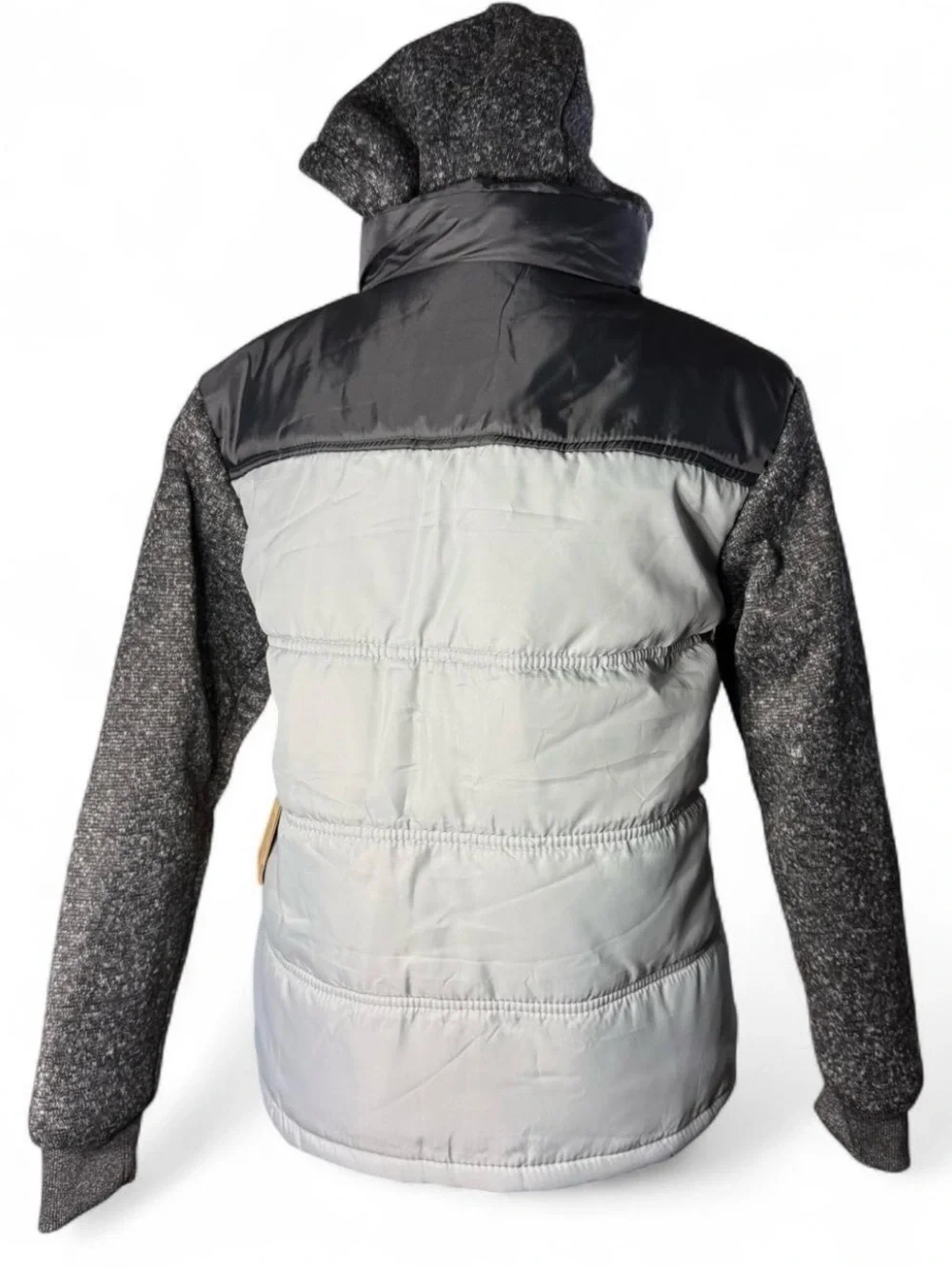 Brooklyn Laundry Boys Puffer Jacket Gray Black Knit Sleeve Hooded Size L NEW